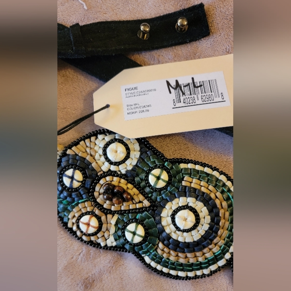 NEW FIGUE women's alzira beaded belt in Green